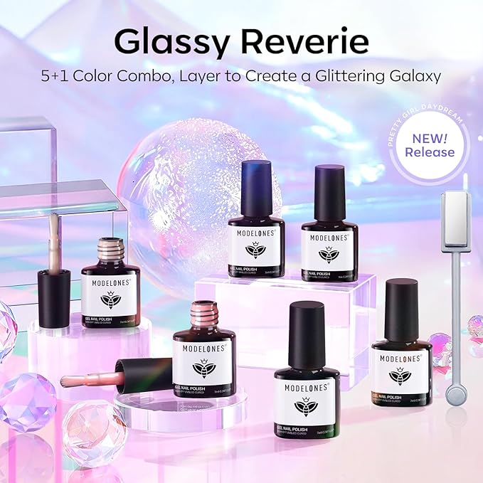 modelones Cat Eye Gel Nail Polish, 6 Colors Jelly Neon Set with Magnet Sparkle Galaxy Series Nail Gel Polish Kit Soak Off Led Nail Art Manicure Salon DIY Gifts