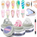 Solid Builder Gel for Nails, Clear White Pink Hard Gel for 3D Nail Art Sculpting with UV Lamp & Chrome Powder for Home DIY Salon, 18g (0.63oz)