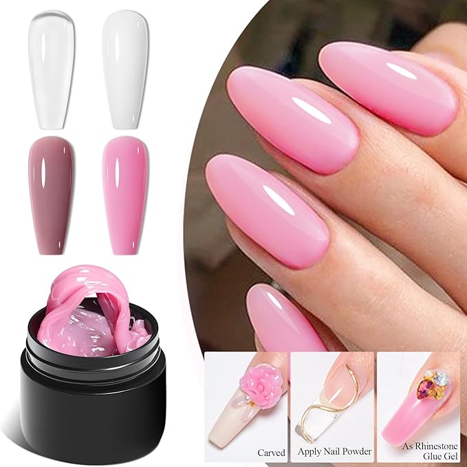 MEET ACROSS All-in-One Extension Mini Kit Non-Sticky Builder Gel Starter Kit WIth Base & Top Coat/Dual-Silicone Pen/Pro File/20-Pc Reusable Dual Forms Salon-Grade Extensions (Clear+White+Nude+Pink)