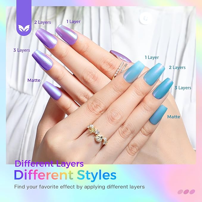 Morovan Pearl Nail Polish Set: Aurora Ombre Shimmer Iridescent Mermaid Spring Pastel Fingernail Polish Kit Blue Purple Pink Glitter Sparkle Quick Dry Nail Art Design Gift for Women Girls