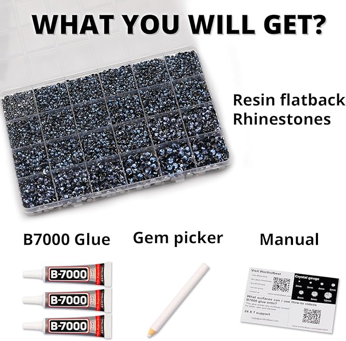 33000Pcs Navy Blue Rhinestones for Bedazzling, Bedazzler Kit with Flatback Craft Rhinestones Navy Bulk and B7000 Glue, 2,3,4,5,6mm Resin Flat back Crystals for Craftings, Crafts, Clothes, Shoes, Nails