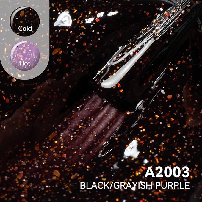 MAYCHAO 15ML Barcode Glitter Color Changing Gel Nail Polish 1Pc Grayish Purple-Black Shimmer Mood Temperature Change Gel Polish Ombre Thermal UV Nail Polish Nail Art Manicure at Home 0.5 OZ
