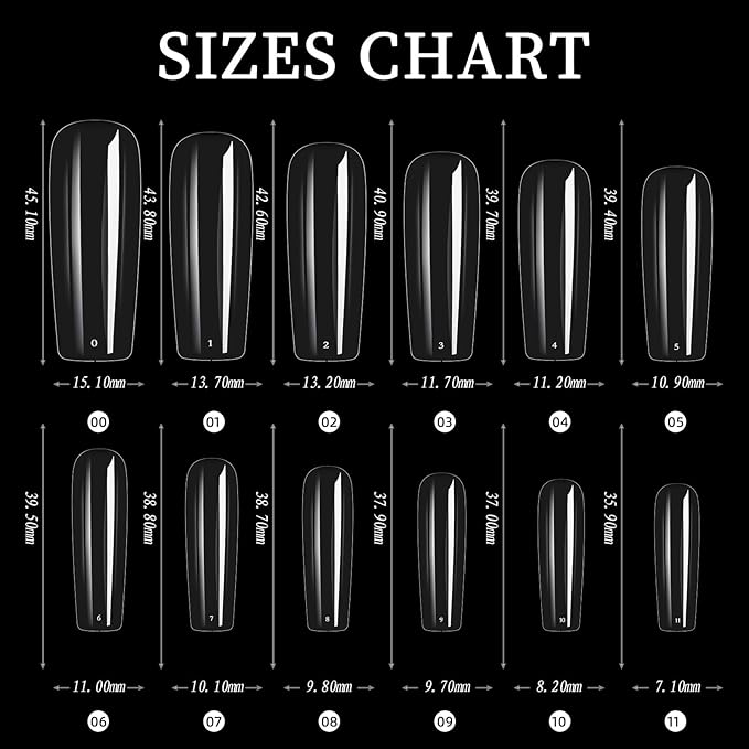Long Square Nail Tips, 240Pcs Full Cover Soft Gel Nail Tips Pre-shaped 2XL Straight Shape Clear Acrylic False Nail Fake Nail Extension Press On for Salon Home DIY 12 Sizes