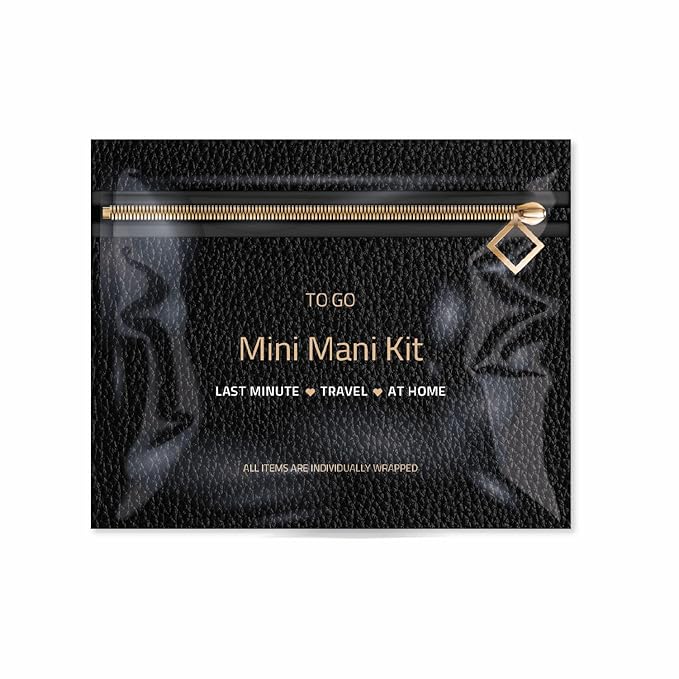 Mini Mani Kit – Disposable Manicure Set with Nail Clipper, File, Buffer, Cuticle Stick & Polish Remover Pad – Compact One-Time Use Nail Care Kit for Travel, Purse, Desk, or Car (Black Purse)