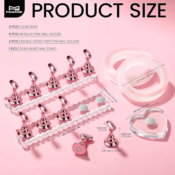 Fandamei Nail Stand, 2 Set Nail Holder for Painting Nails, Nail Stands for Press on, Press on Nail Stand for Practice, Magnetic Acrylic Nail Display Holders for Nail Art with Double-sided Tape