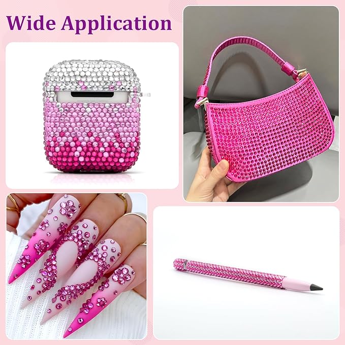 25000Pcs Resin Rhinestones with Tweezers for Crafting, Hot Pink 2-6mm Mixed Sizes Bedazzling Crystal with 3Pcs 10ml B7000 Jewelry Glue for DIY Crafts Clothing Tumblers Shoes Fabric Nail Art