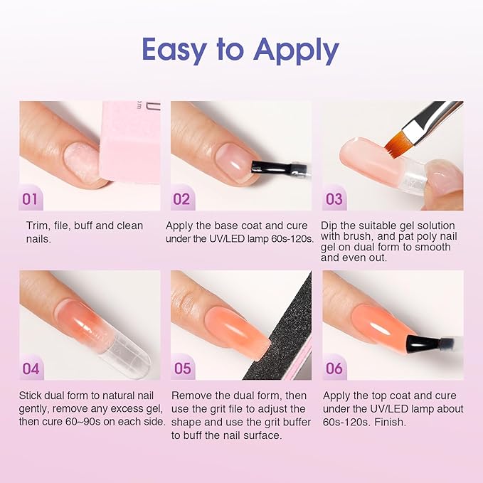 ROSALIND Poly Nail Gel Kit -24 Colors + Pink Glitter with Accessories Clear Nude Poly Nails Gel Starter Kit with Mini UV Lamp Slip Solution Base Top Coat Nude Pink Extensions Set