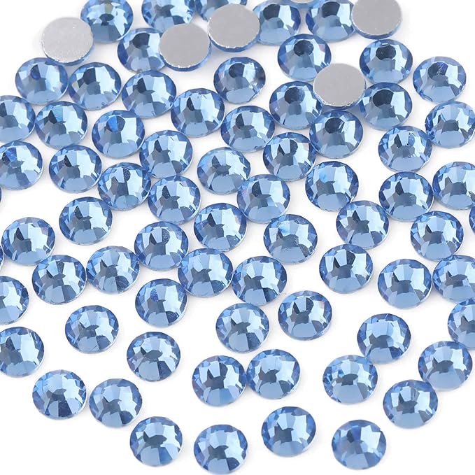Beadsland Flat Back Crystal Rhinestones Round Gems for Nail Art and Craft Glue Fix, Light Blue, 3.0-3.2mm, SS12/1440pcs
