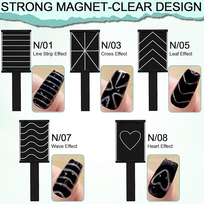 Cat Eye Magnet Set, 3 in 1 Heart Magnet for Cat Eye Gel Polish, 6 in 1 Cat Eye Nail Magnet for Beginners and Pros, Multifunctional Nail Magnet Tool for Nail Art DIY at Home (Black)