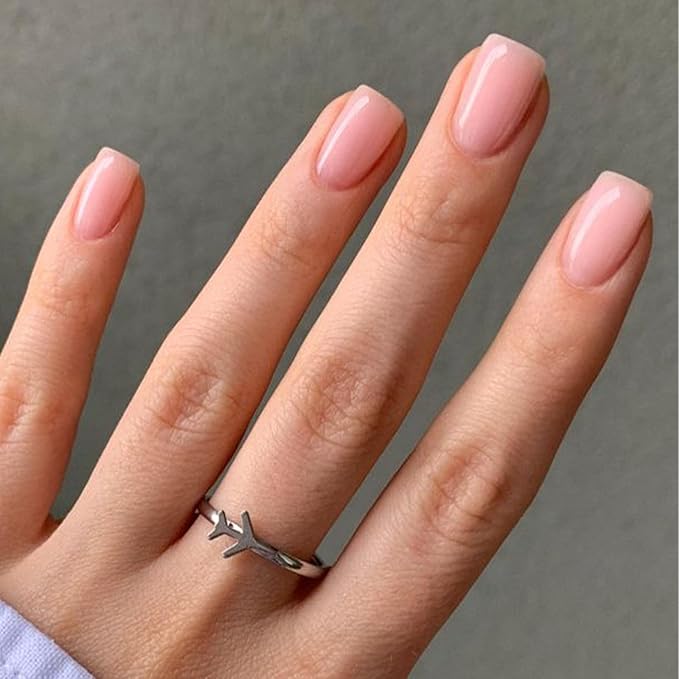 Modelones Pink Press on Nails, Spring Short Square Fake Nails, Reusable Nail Kit with Nail Glue Adhesive Tabs Mini Nail File, Nails Press Ons 32Pcs 16Sizes, Women Girl Gift
