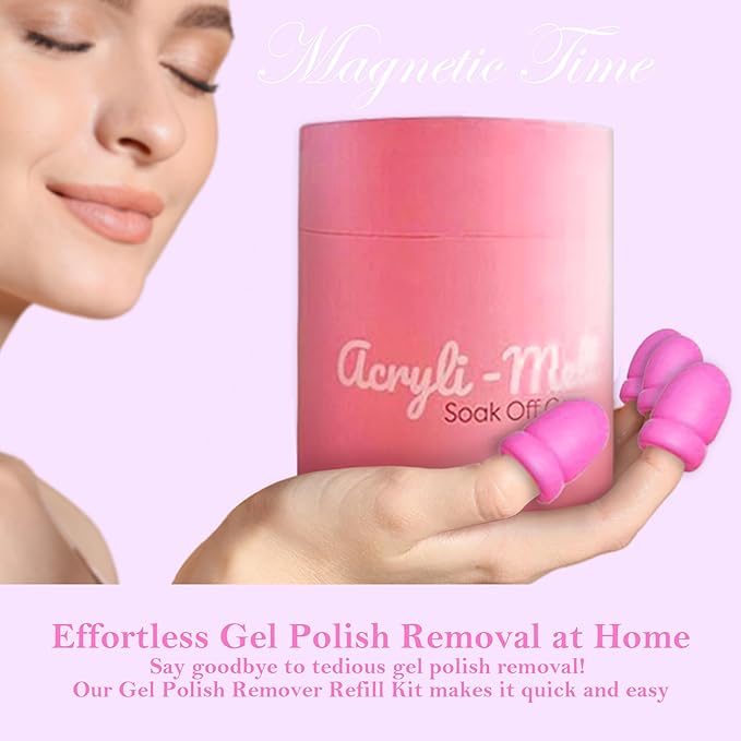 Gel Nails Polish Remover Refill Kit - 2-in-1 Mix Set with Soak Off Caps & Buffers - Quickly Removes Poly Gel & Acrylic Nails - Simple, Comforting & Effective
