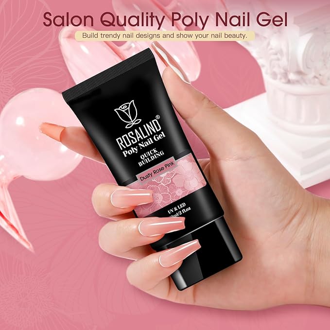 ROSALIND Nude Pink Christmas Poly Nail Gel, 2 oz Extension Rose Pink Neutral Builder Pink Gel Quick Building, Gel Acrylic Poly in Tubes for Nail Extension