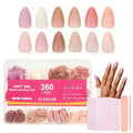 12 Colors Press on Nails Short Almond, 15Size 360PCS Full Cover Fake Nails with Adhesive Tabs - Glossy Jelly Nude Milky White Shape False Nails for Women, Easy Application for Daily Wear