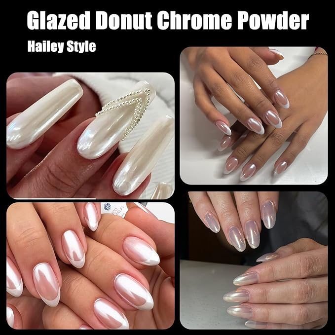 2Pcs White Chrome Nail Powder Moonlight Pearl Powder for Nails, Magic Clear Pearlescent Aurora Mirror Effect Gel Nail Glitter Powder Nails Art Design