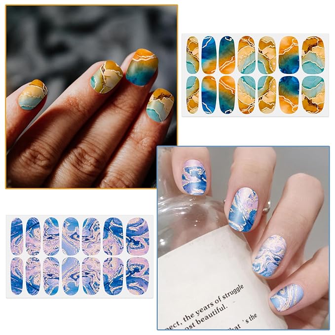 WOKOTO 20 Sheets 280 Pieces Marble Design Gradient Gel Nail Polish Strips, Full Wraps Stick On Press On Nails for Women Gradient Nail Art Gel Stickers Wraps, Easy Application, Salon Quality