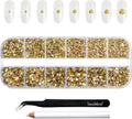 Beadsland Rhinestones for Makeup,8 Sizes 2500pcs Gold Flatback Rhinestones Face Gems for Nails Crafts with Tweezers and Wax Pencil,Metal Sunlight,SS4-SS30
