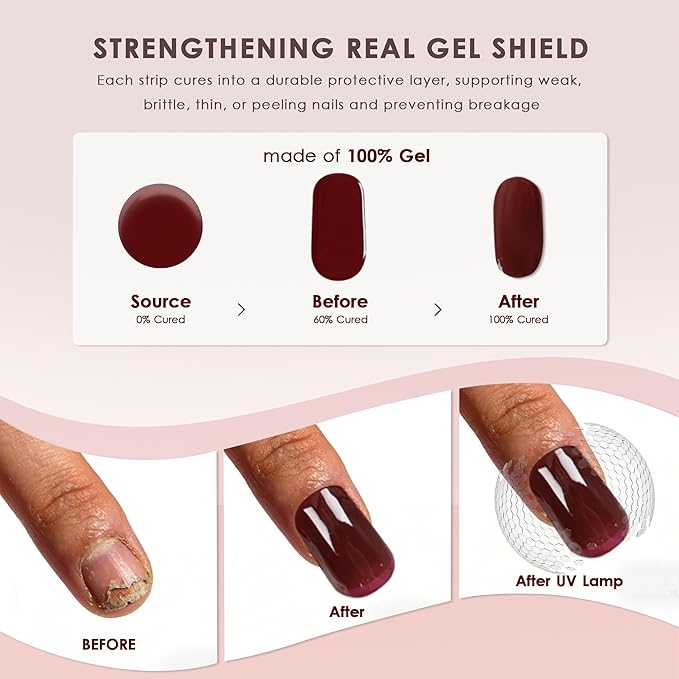 Semi Cured Gel Nail Strips – Real Gel Nail Polish Wraps for Brittle Nails | Waterproof Long Lasting Easy Peel-Off Removal | Hema-Free | 20-Piece Glitter Milky White Salon Kit with File & Stick