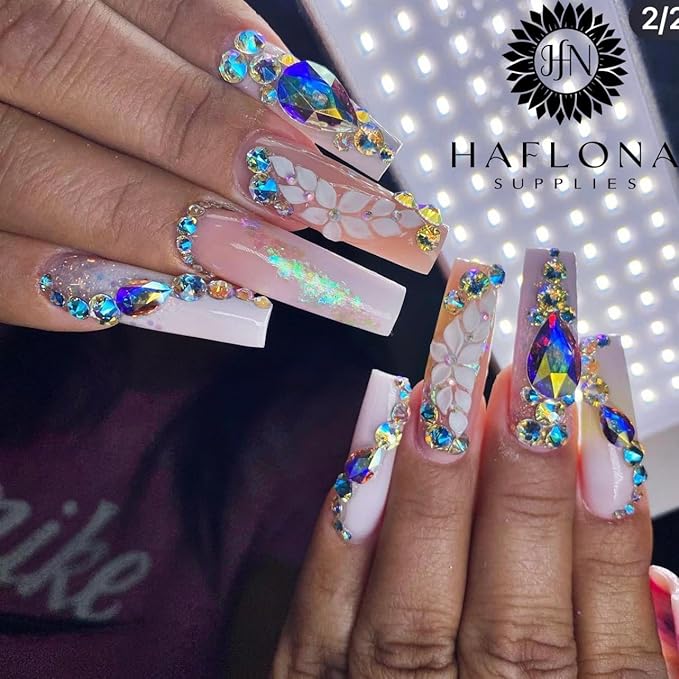 Handmade 12Pcs -3D -Acrylic White Apricot -Flowers -for -Nails Long Size L, XL, XXL, Flower Nail Charms Rhinestones, Floral Gems Kit Accents for Crafts and Designs -HaFloNa