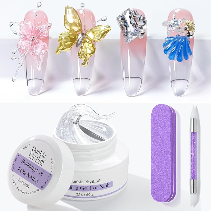Double Rhythm 2.1 Oz Solid Sculpting Gel for Nail Art Non-Sticky 60g 3D Clear Hard Gel for Building, Carving, Molding Extension with Sculpting Pen and Mould (Clear)