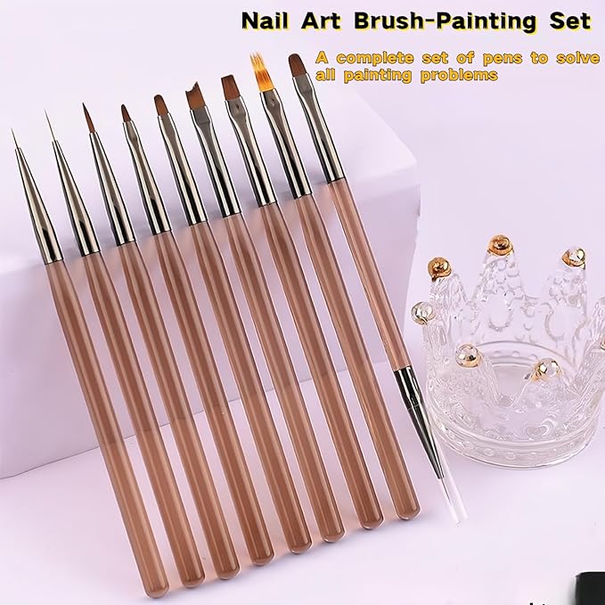 9-Piece Nail Art Brushes Set, Nail Design Tools Kit with Acrylic Nail Brush, Gel Brush, Nail Pen, Manicure Tools for Salon and Home Use, Suitable for Professionals and Beginners