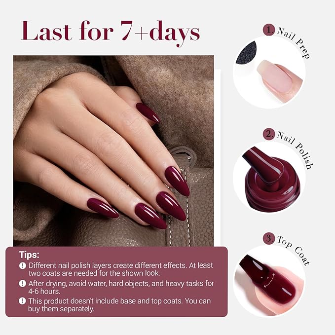 AZUREBEAUTY Dark Red Nail Polish, Quick Dry Strengthening Formula, Natural Nail Treatment, DIY Salon at Home, Women Gifts, 0.34 fl oz