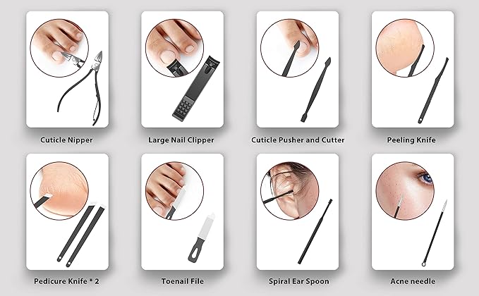 Cater Manicure Nail Clippers Pedicure Set - Stainless Steel Manicure, Professional Grooming Kit, Nail Care Tools with Luxurious Travel Case (18pcs-Black)