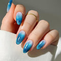 JMEOWIO Gel Nail Stickers Blue Gradient Cat Eye Semi Cured Gel Nail Strips Wraps UV/LED Nails Art Design Decoration Accessories