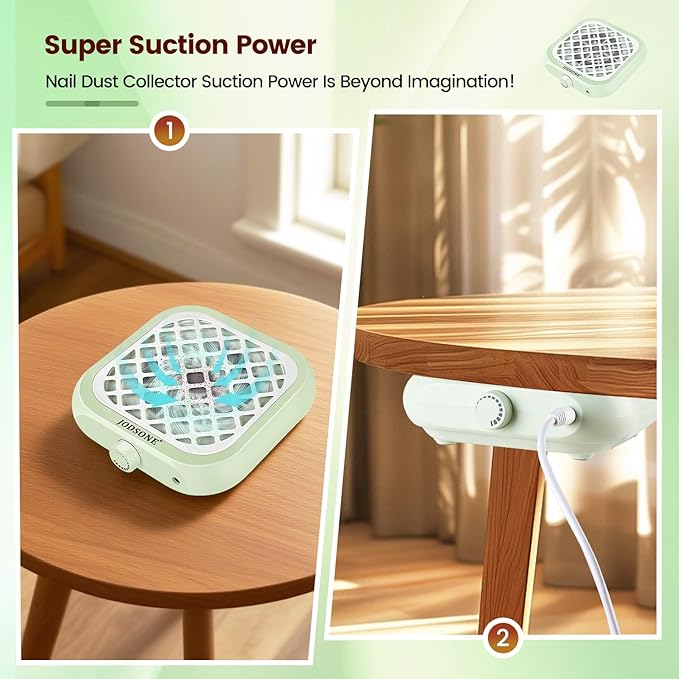 JODSONE 6000RPM Mini Nail Dust Collector Low Noise Powerful Suction Portable Nail Salon with 30 Filters