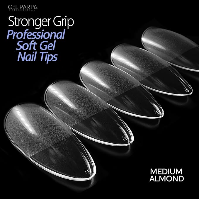 GELPARTY Soft Gel Nail Tips Medium Almond - 240Pcs Pre-Buffed Matte Full Cover Tips - No Filing Needed, Soak Off Gel Extension System - Clear False Nails (12 Sizes)