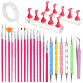 Nail Art Tools Kit with 15 Nail Art Brushes, 5 Dotting Tools, Nail Stand for Press-on, Nail Design Tools for Salon & DIY Home Manicure (Rose Red)