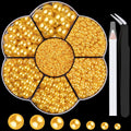 Nail Art Flat Back Half Round Pearl Kits 28, 1 Box of 6000 Pcs Flat-Back Golden Yellow with Tweezer and Picker Pencil for Home DIY Nails Body Face Craft and Salon Use
