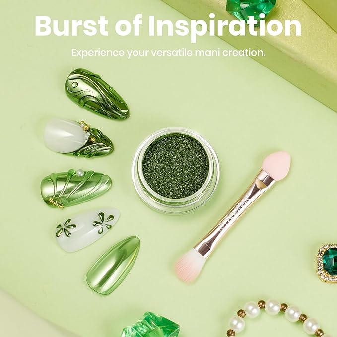Beetles Green Chrome Nail Powder Metallic Mirror Effect Chrome Powder for Nails Gel Polish Green DIY Decoration Nail Manicure Nails Art Design Gift for Women