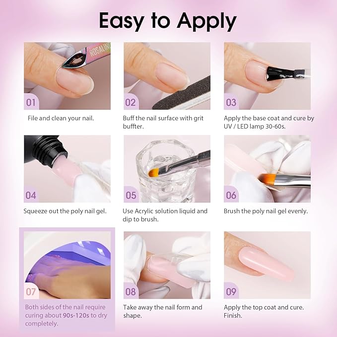 ROSALIND Poly Nail Gel Set, 8 Colors Blue Purple Poly Extension Gel Nail Set, Nude White Poly Nail Gel Kit Builder Nude Gel Extension Kit for Nail Art Easy DIY Gift for Women