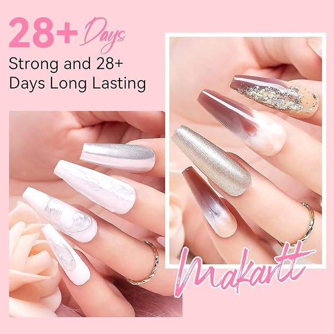 Makartt Poly Nail Gel Set - 4 Fall ColorsStrong Builder for Extension Overlay Strengthener 3D Diy, Multifunctional, Long-lasting for Nails French Manicures Home Salon White Pink Nude Brown