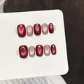 Short Square Press on Nails - Handmade Manicure Art Reusable False Nails 10pcs with Solid Nail Glue, Nail Adhesive Tabs, Strong Nail Glue (1192-Medium)