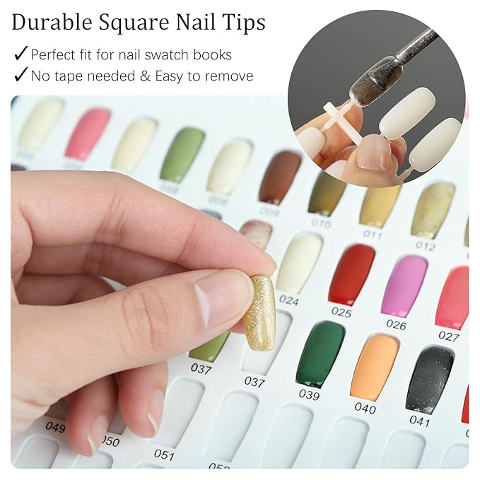 360pcs Flat Square Nail Display Tips for Nail Art Design Pattern Practice and Nail Color Swatches(Natural)