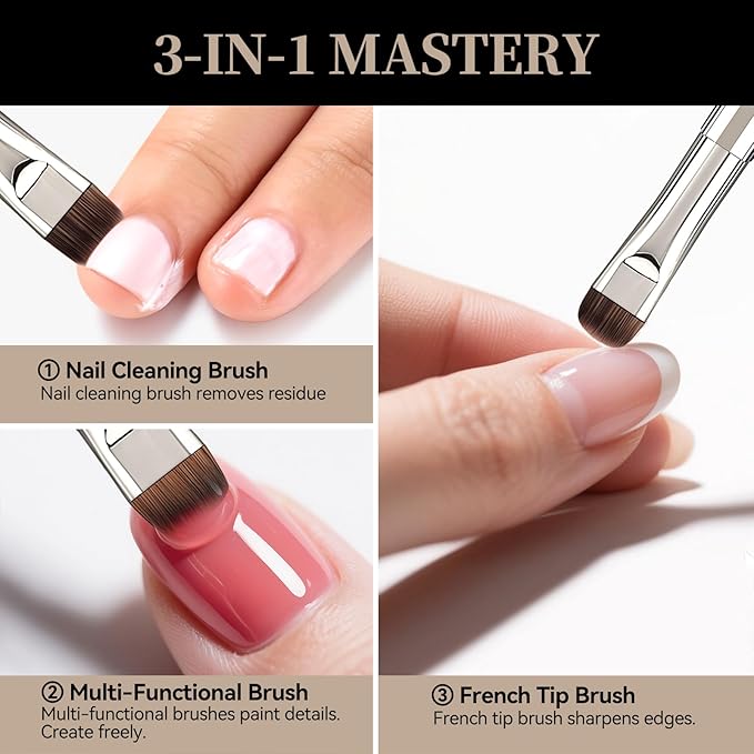 Acrylic Nail Brush & French Tip Brush-Salon French Manicure Tool with Firm Flat Head,Streak-Free One Stroke Design,Nail Art Cleaning Brush