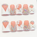 10Pcs Medium Handmade Press on Nails Duck Fake Nails French Diamond Bow Design False Nail White Full Cover Glue on Nail for Women