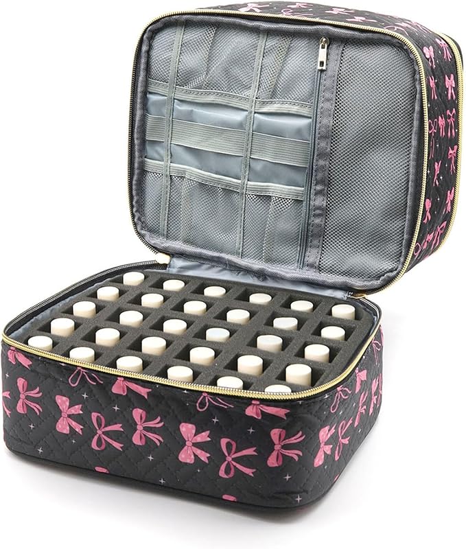 hibear Nail Supplies Organizer Nail Polish Storage Holds 30 BottlesNail Polish Storage Holds 30 Bottles Nail Kit Case Makeup Bag Vanity Case for Women (BOW)