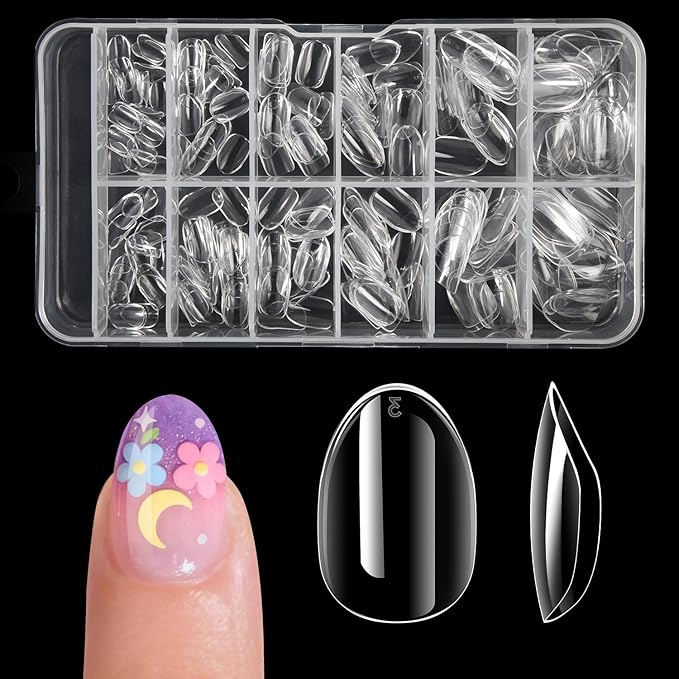 krofaue 240Pcs Almond Kids Nail Tips - 12 Sizes Soft Gel Extra Short Press on Nails for Children Girls Clear Almond Fake Nails for DIY Manicure (9-12 years old)