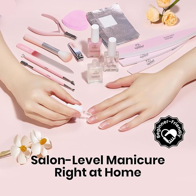 Beetles Gel Polish Remover Kit Nail Care Kit Nail Prep Set Cuticle Oil Cuticle Remover Nails Strengthener 14pcs Manicure Tools Glass Files Removal Foil Wraps Cuticles Trimmer Pushers Gift for Women