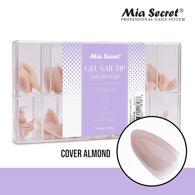 Mia Secret Soak off Soft Gel Nail Tip MADE IN USA for Salon and DIY (Cover Almond, Almond)