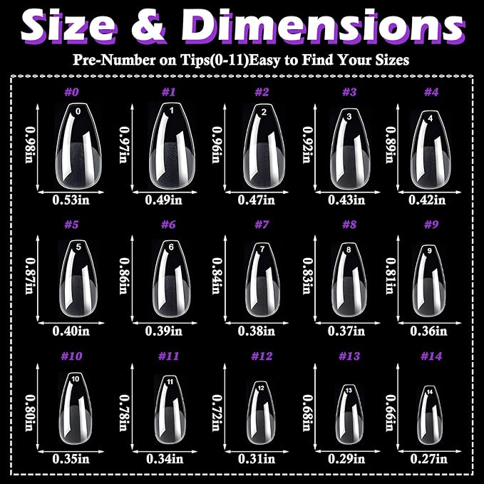 LoveOurHome 750pc Medium Ballerina Nail Tips Clear Fake Nails Ballerina Gel Nail Tips Full Cover Acrylic Nails Clear Press on Nails Medium False Nail 15 Sizes Fingernail for Gel Nail Extension