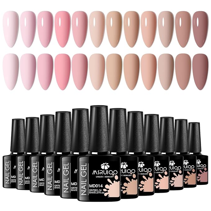 Gel Nail Polish Kit Spring Nude Gel Polish Set 12 Colors Pink Skin Tones Collection Neutral Brown Soak Off Uv Led Lamp Gel Nail Kit DIY Nail Art Salon Home Gift 8ml