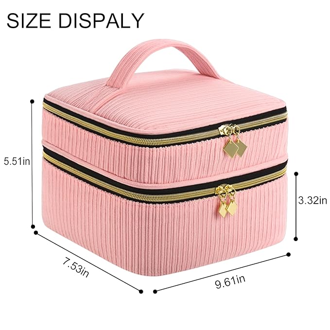 Nail Polish Organizer- Holds 30 Bottles, Nail Organizers and Storage Double-Layer Nail Bag Organizer Case Nail Polish Holder with Handle, Nail Kit Organizer for Manicures Tools (Pink)