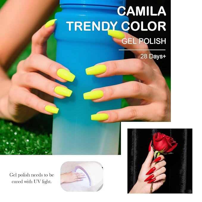 CAMILA ¿ 6pcs 15ml Neon Gel Polish Set Rainbow Red Pink Nude Green Yellow Gel Nail Polish Kit Soak Off Gel Polish Manicure Salon For Women I Set