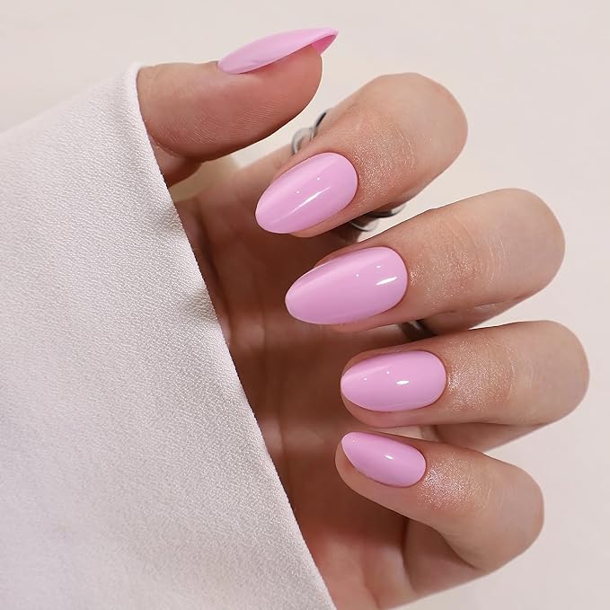 Press On Nails - Pretty In Pink | Pink Medium Almond, UV Finish, Reusable | 32 Nails, 16 Sizes Kit with Glue and Adhesive Tabs I Female Founded