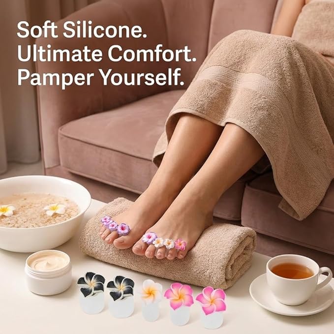 32 Pcs Toe Separators Pedicure Spacers – Flower Nail Polish Dividers, Silicone Toe Stretcher, Reusable Feet Care Tools Toes Protectors for Women Home Salon (Bulk Kit)