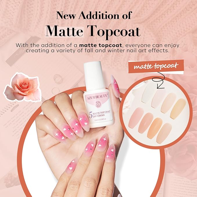 AZUREBEAUTY Dip Powder Nail Kit, Jelly Translucent Milky White Sheer Pink Nude Neutral Clear 8 Colors, Dipping Powder Liquid Set Added Matte Top Coat with Nail Sticks French Nail Art Manicure Salon