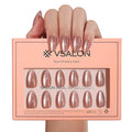 VSALON Press on Nails Short Almond - Pink Cat Eye Glitter Metallic Tip Fake Nails Kit for Woman, Reusable Opaque Gel Chrome Glue on Nails with Glue & Cuticle Oil - 32 PCS Stick on Nails in 16 Sizes